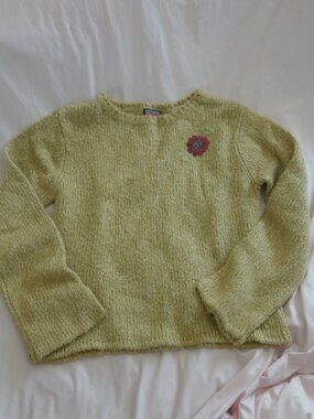 Mac & Jac Yellow Floral Embroidered Knit Sweater Petite Large